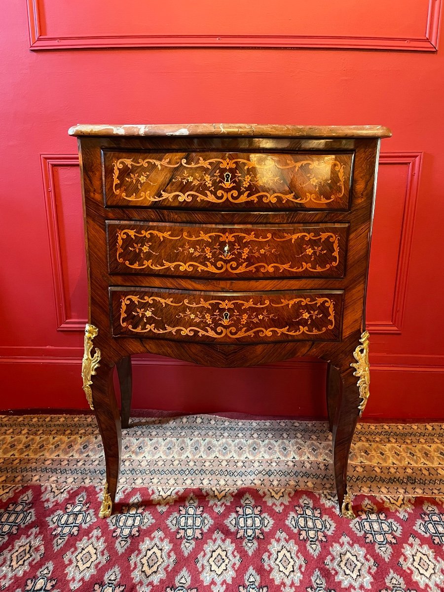 Louis XV Style Commode In Marquetry Of Flowers.-photo-7