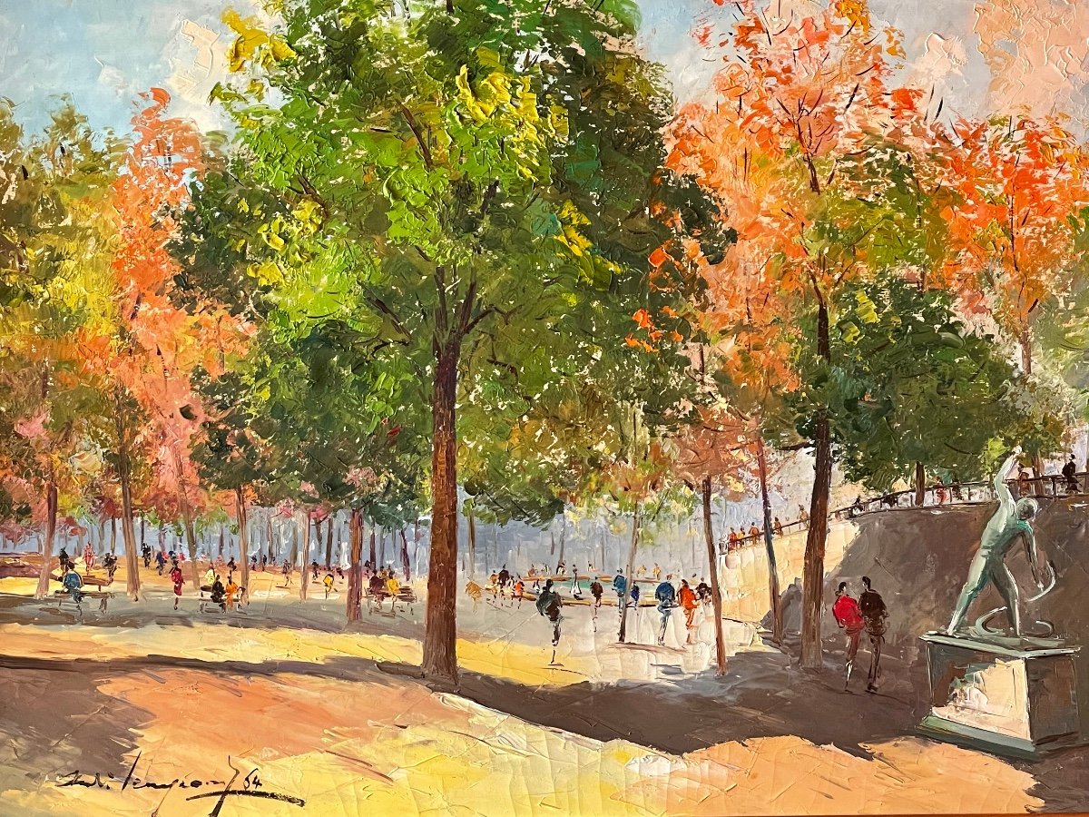 Huile Sur Toile Jardin Des Tuileries 1964-photo-3