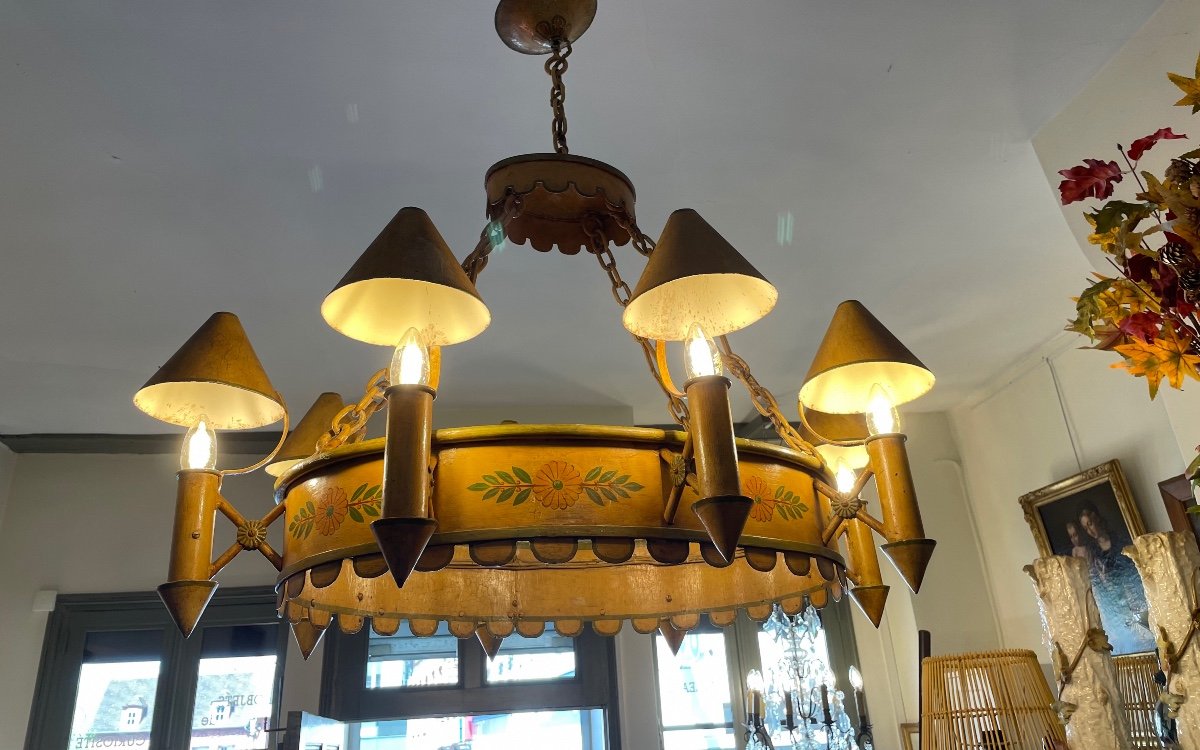 Chandelier With Quinquets In Yellow Sheet-photo-1