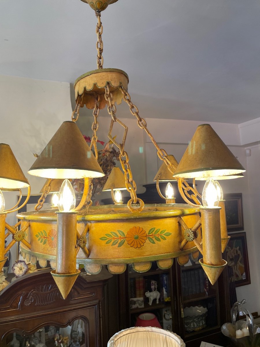 Chandelier With Quinquets In Yellow Sheet-photo-3