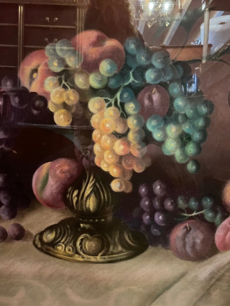 Large Still Life Of Fruits, In Pastel. XIX Th.-photo-2