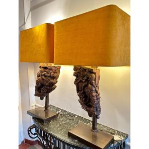 Pair Of Char Panel Lamps Maison Jansen.