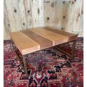 Table Basse Bois Et Laiton. 