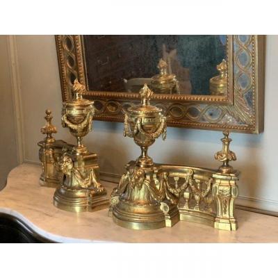 Pair Of Napoleon III Period Andirons In Gilt Bronze.