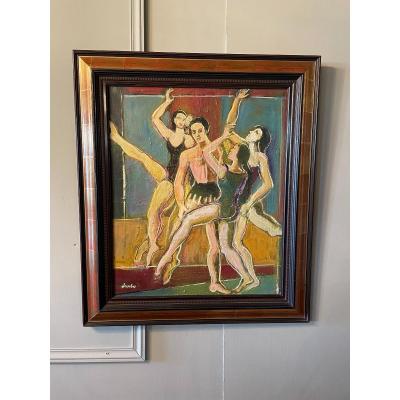 Jambu "the Dancers" Oil On Canvas.