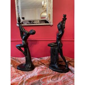 Deux  Pieds De Lampe De Style Art Déco 