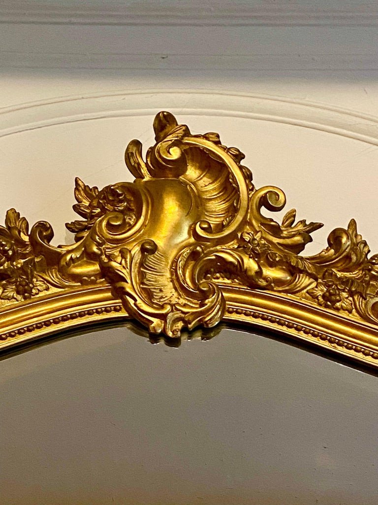 Miroir Monumental Français Doré à La Feuille d'Or - Style Louis XV -  XIXème France-photo-4