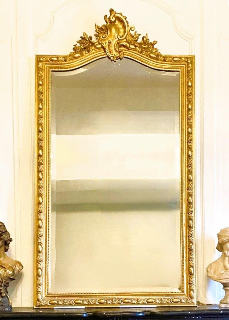 Miroir Monumental Français Doré à La Feuille d'Or - Style Louis XV -  XIXème France-photo-1