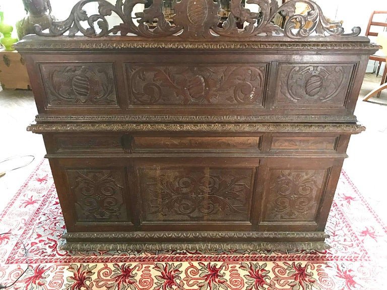 Neo-renaissance Desk In Hand Carved Wood Henri II Style Circa 1870-photo-1