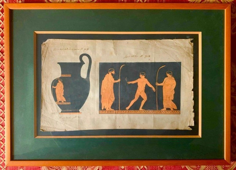 Set Of Four Study Drawings Of Archaeological Piece Greek Vases - 18th Century Italy-photo-2