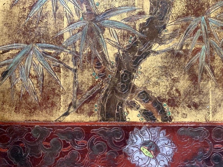 A.bouverat - Signed Hand Painted Chinese Inspired Lacquered Panel - 20th Century-photo-2