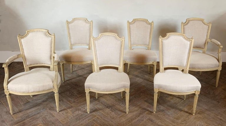 Set Of 4 Chairs And 2 Linen Tapestry Armchairs - Louis XV Style - 19th France-photo-4