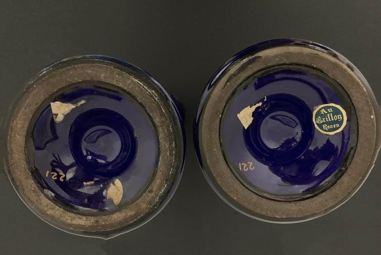 Maurice Pinon Heuze - Pair Of Blue And Gold Porcelain Vases Signed - Art Deco 1920 - France-photo-3