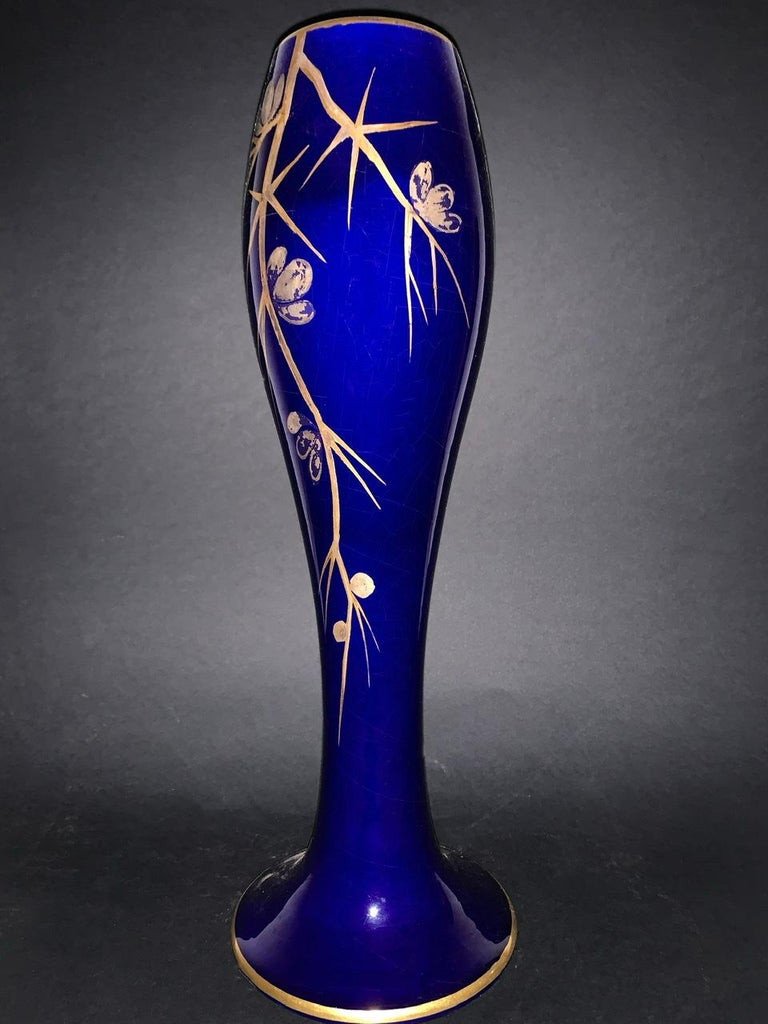 Maurice Pinon Heuze - Paire de Vases En Porcelaine Bleu Et Or signés- Art Déco 1920 - France-photo-4