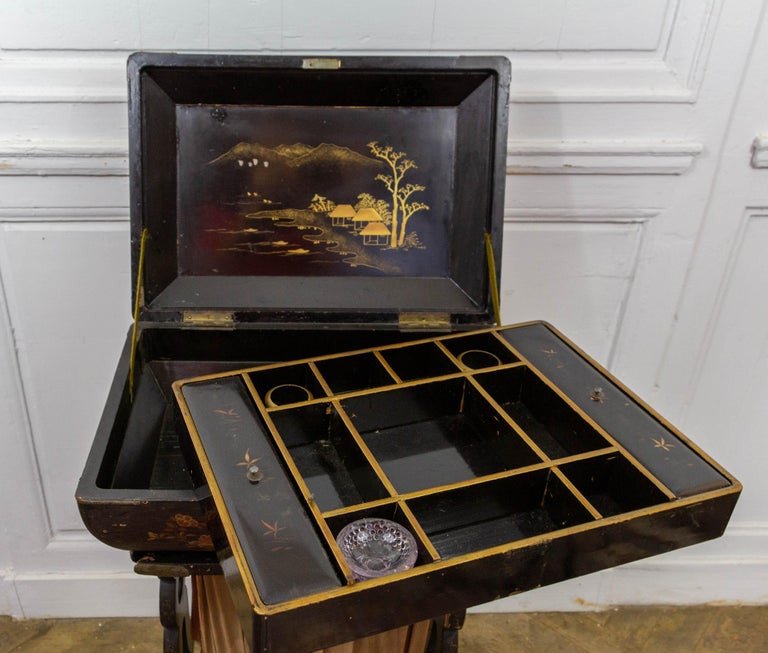 Lacquered Work Table, Side Table, Accordion Sewing Furniture, 19th Century France-photo-2