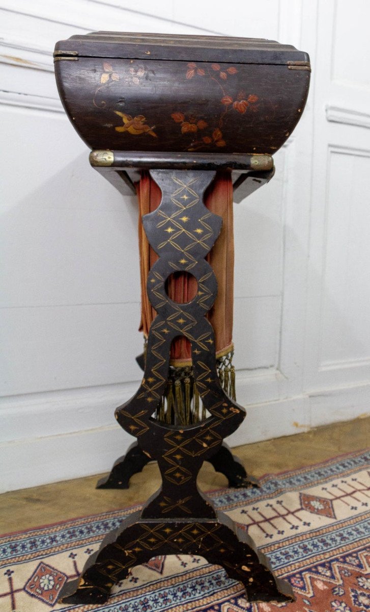 Lacquered Work Table, Side Table, Accordion Sewing Furniture, 19th Century France-photo-4