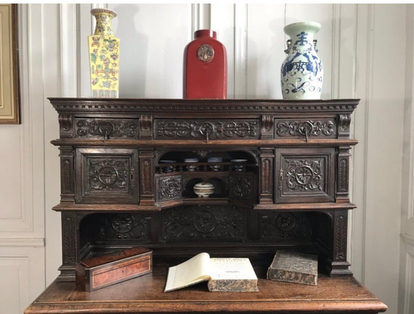 Henri II Cabinet Or Secretary In Carved Oak In Renaissance Style - 19th Century - France -photo-3