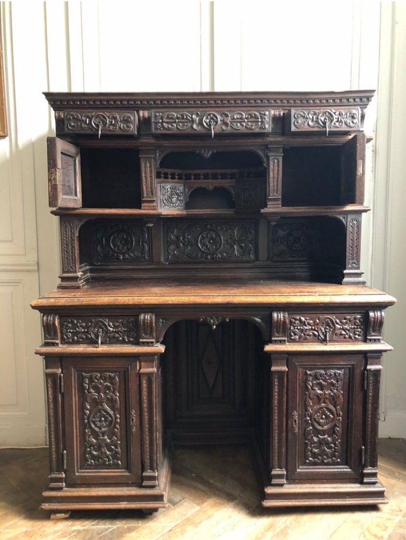 Henri II Cabinet Or Secretary In Carved Oak In Renaissance Style - 19th Century - France -photo-4