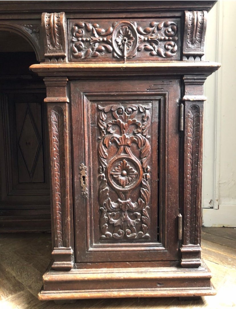 Henri II Cabinet Or Secretary In Carved Oak In Renaissance Style - 19th Century - France -photo-3