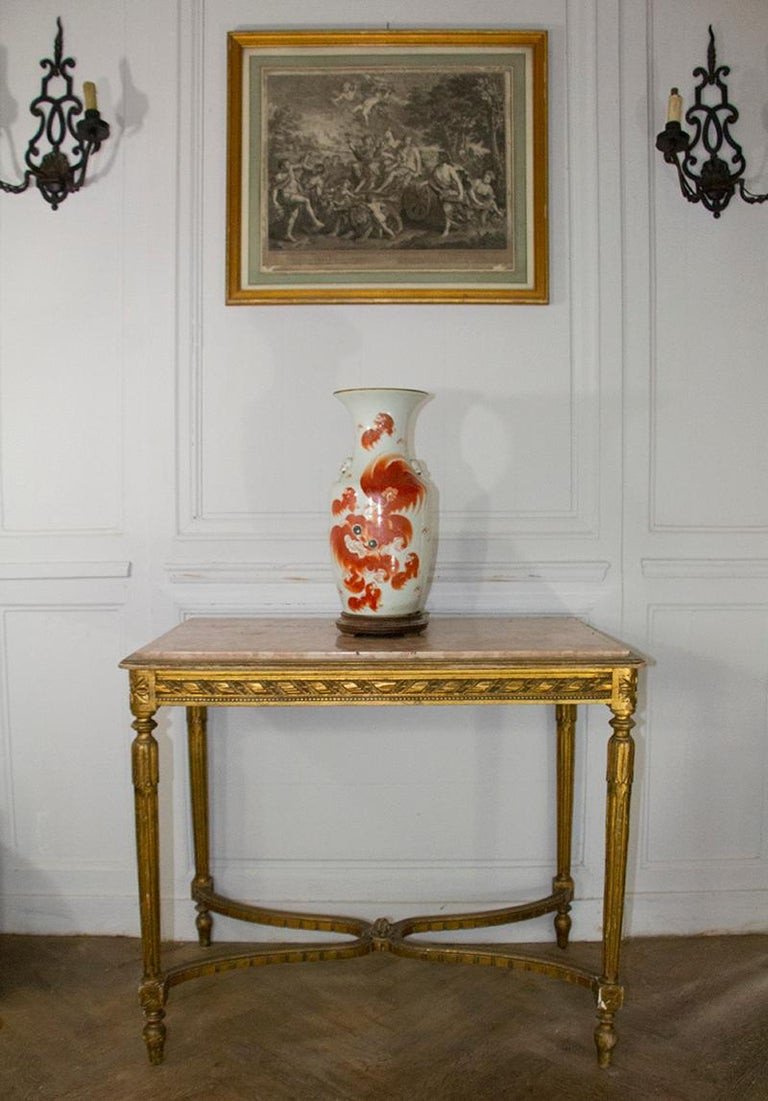 Living Room Table - Console - Middle Table - Louis XVI - In Golden Wood And Marble - France 19th-photo-2