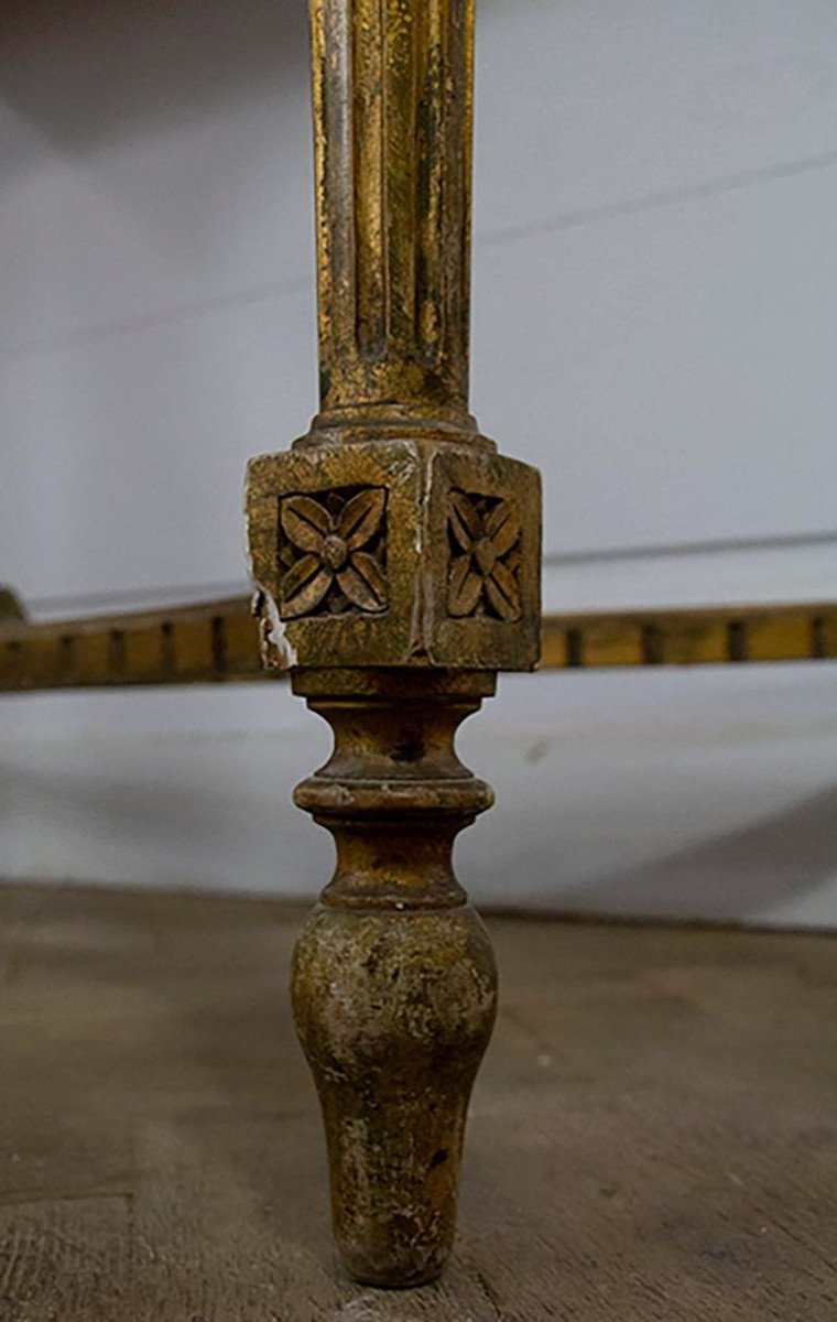 Table De Salon - Console - Table de milieu -  Louis XVI - En Bois Doré Et Marbre - France 19ème-photo-2