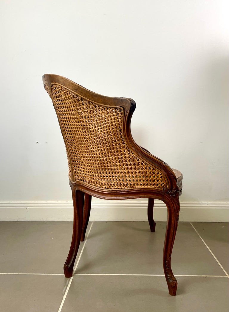 Carved And Caned Bergere Office Armchair - Louis XV Style - 19th Century France-photo-3