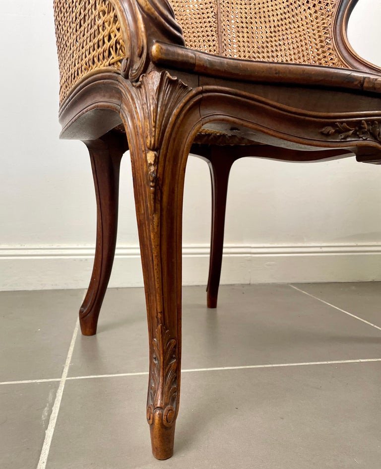 Carved And Caned Bergere Office Armchair - Louis XV Style - 19th Century France-photo-4