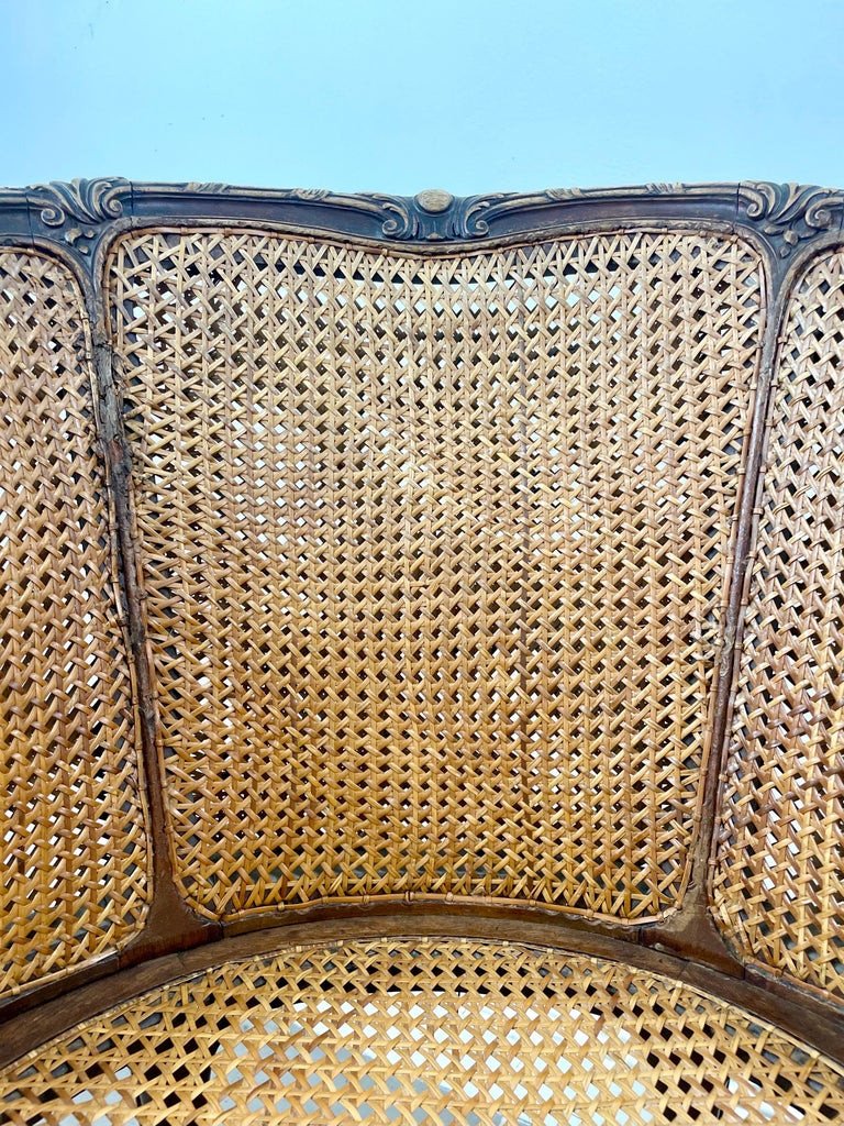 Carved And Caned Bergere Office Armchair - Louis XV Style - 19th Century France-photo-5