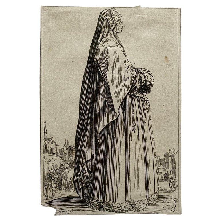 Jacques Callot - Engraving The Lady In Mourning - 17th 