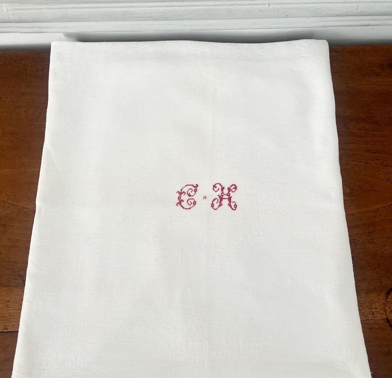 Service Of A Tablecloth And Its 12 Monogram Embroidered White Damask Napkins - 1900-photo-1