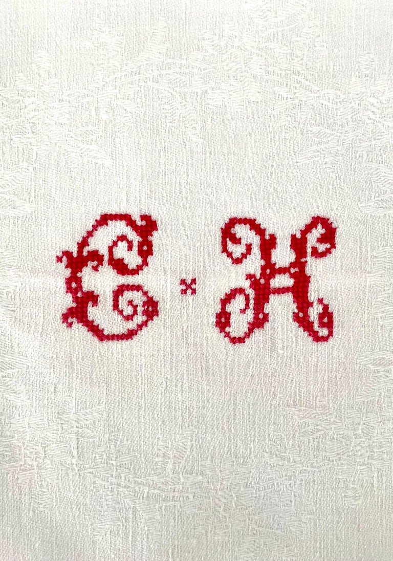 Service Of A Tablecloth And Its 12 Monogram Embroidered White Damask Napkins - 1900-photo-3