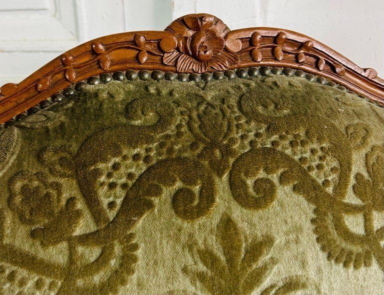 Pair Of Queen Cabriolet Armchairs - Louis XV Style - Green Velvet Tapestry - 19th-photo-5