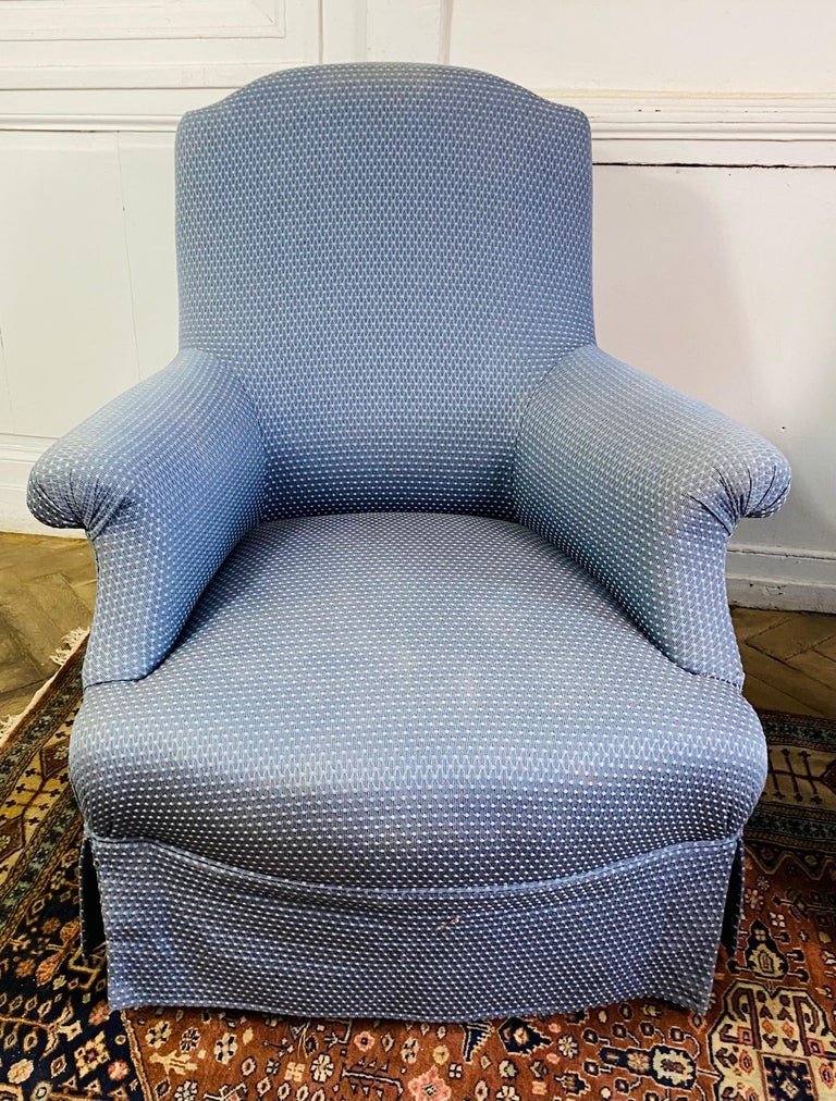 Paire De Fauteuils Crapauds - Napoléon III - Tapisserie Bleue - 19ème-photo-4