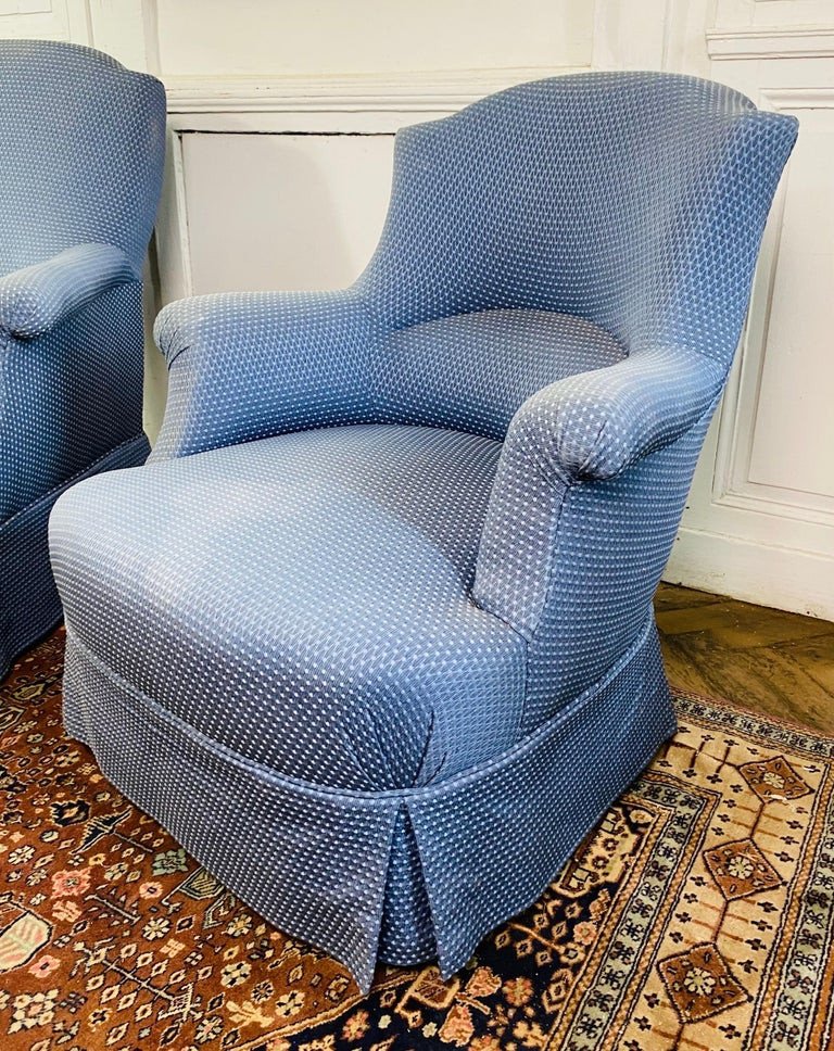 Paire De Fauteuils Crapauds - Napoléon III - Tapisserie Bleue - 19ème-photo-5