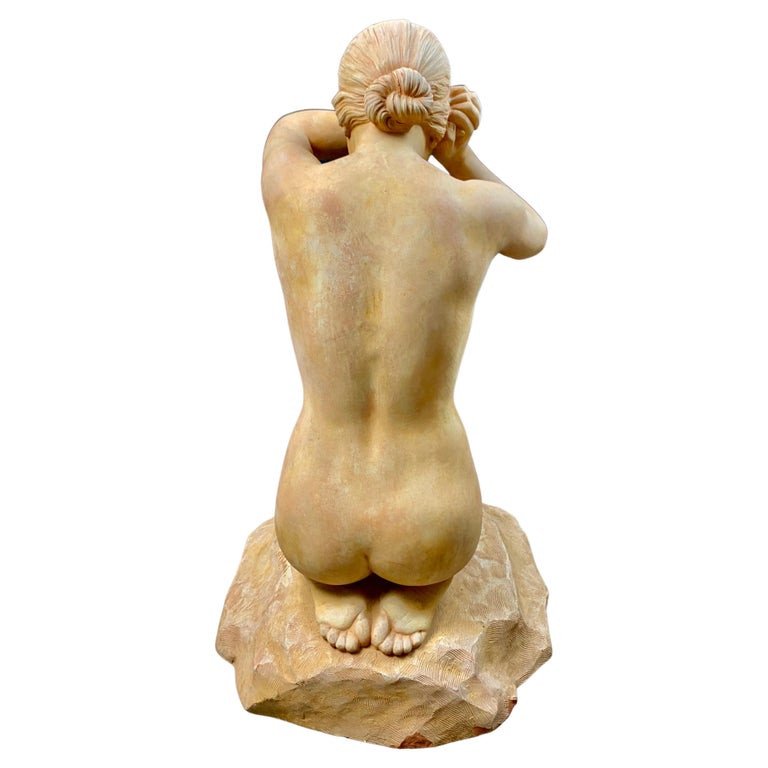 Sculpture En Terre Cuite d'Une Femme Nue "première Faute" - Par Stanislas Lami -  Art Nouveau-photo-3