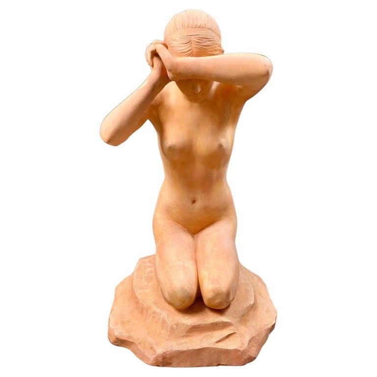 Sculpture En Terre Cuite d'Une Femme Nue "première Faute" - Par Stanislas Lami -  Art Nouveau-photo-1