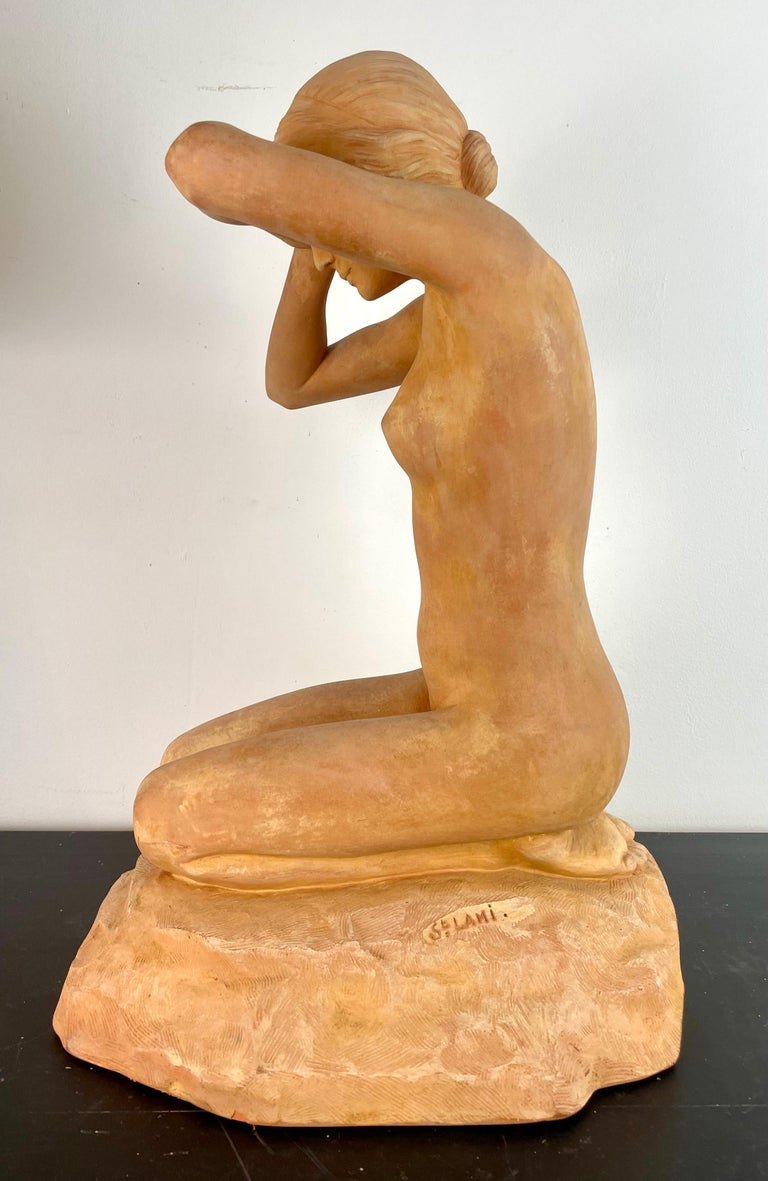 Sculpture En Terre Cuite d'Une Femme Nue "première Faute" - Par Stanislas Lami -  Art Nouveau-photo-3