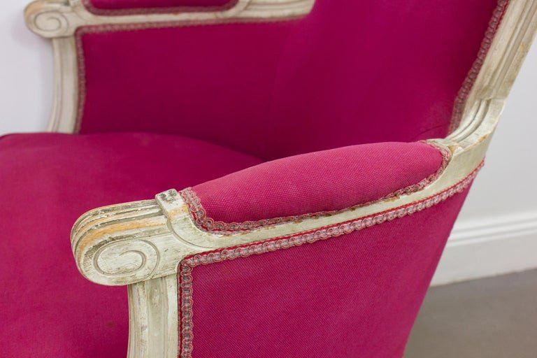 Louis XVI Style "shepherdess" Armchair White Lacquered And Pink Tapestry - 19th Century-photo-2