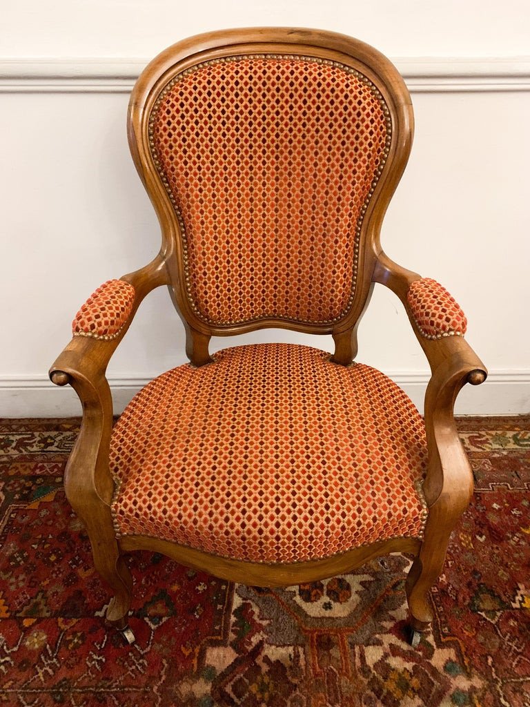 Fauteuil Cabriolet De Style Louis XV - Tapisserie Rouge Bordeaux - Milieu 19ème Siècle-photo-7