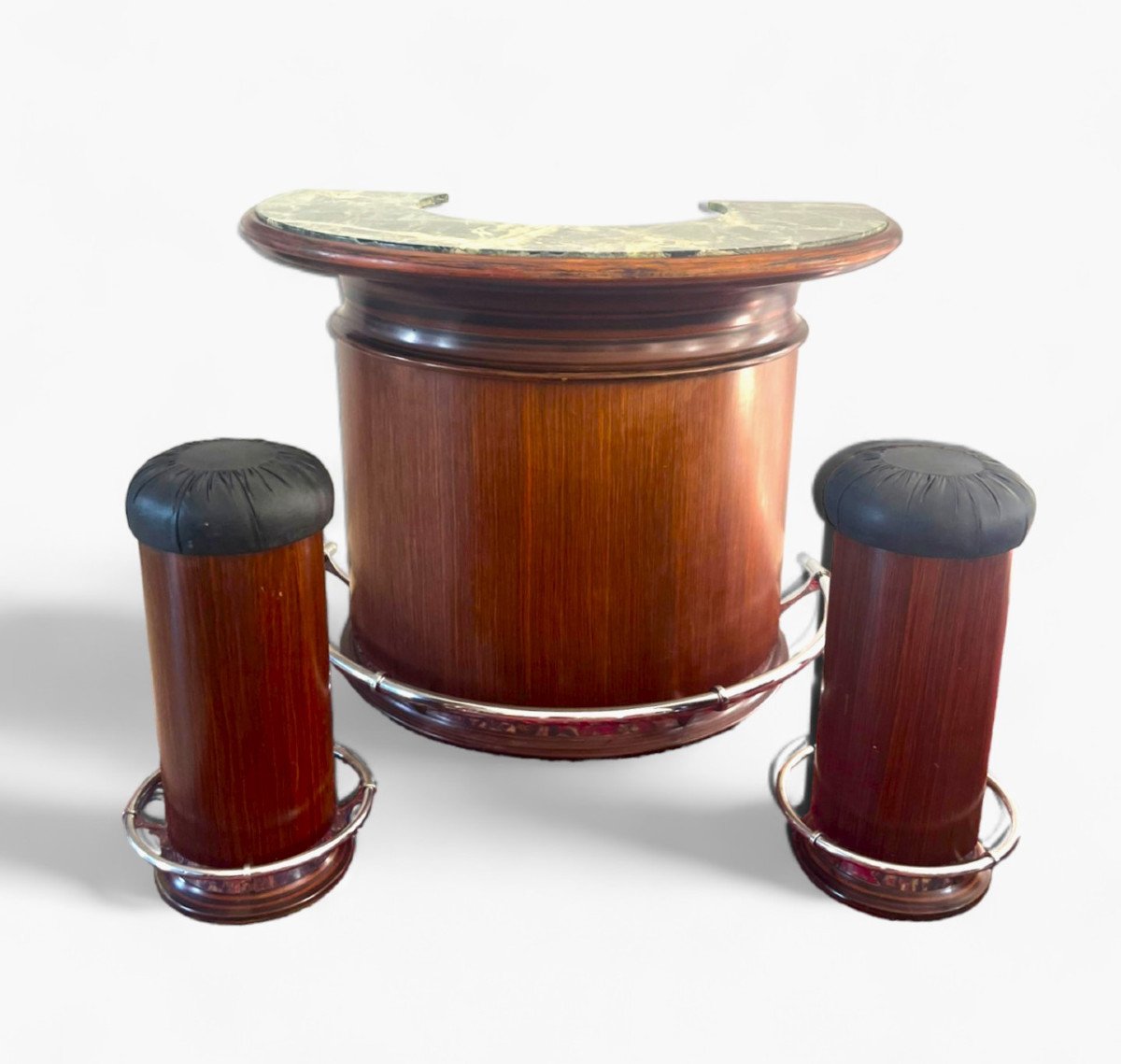 Half Moon Bar And Its 2 Stools - Rosewood - Rosewood - Marble - France Art Déco-photo-8