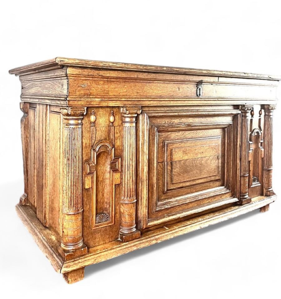 Bureau Coffre  Henri IV / Renaissance En Bois Sculpté 17ème - France