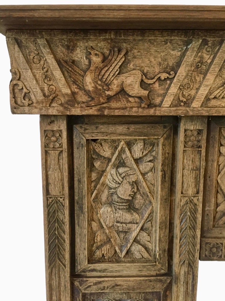 Neo Gothic / Gothic Revival Fireplace In Carved Oak - 19th - 15th Century Panels - France-photo-3