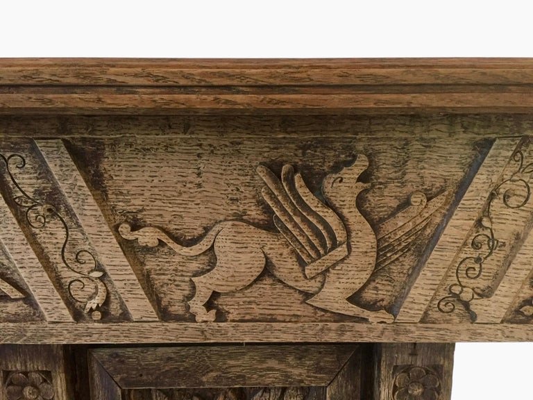 Neo Gothic / Gothic Revival Fireplace In Carved Oak - 19th - 15th Century Panels - France-photo-2