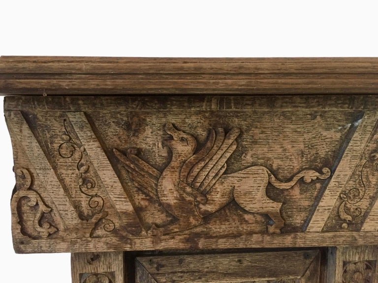 Neo Gothic / Gothic Revival Fireplace In Carved Oak - 19th - 15th Century Panels - France-photo-4