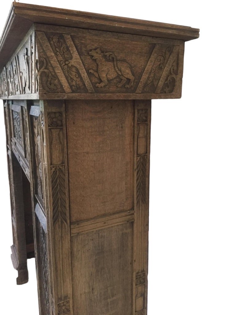 Neo Gothic / Gothic Revival Fireplace In Carved Oak - 19th - 15th Century Panels - France-photo-7