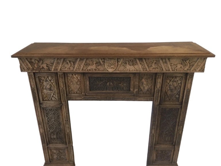 Neo Gothic / Gothic Revival Fireplace In Carved Oak - 19th - 15th Century Panels - France-photo-8