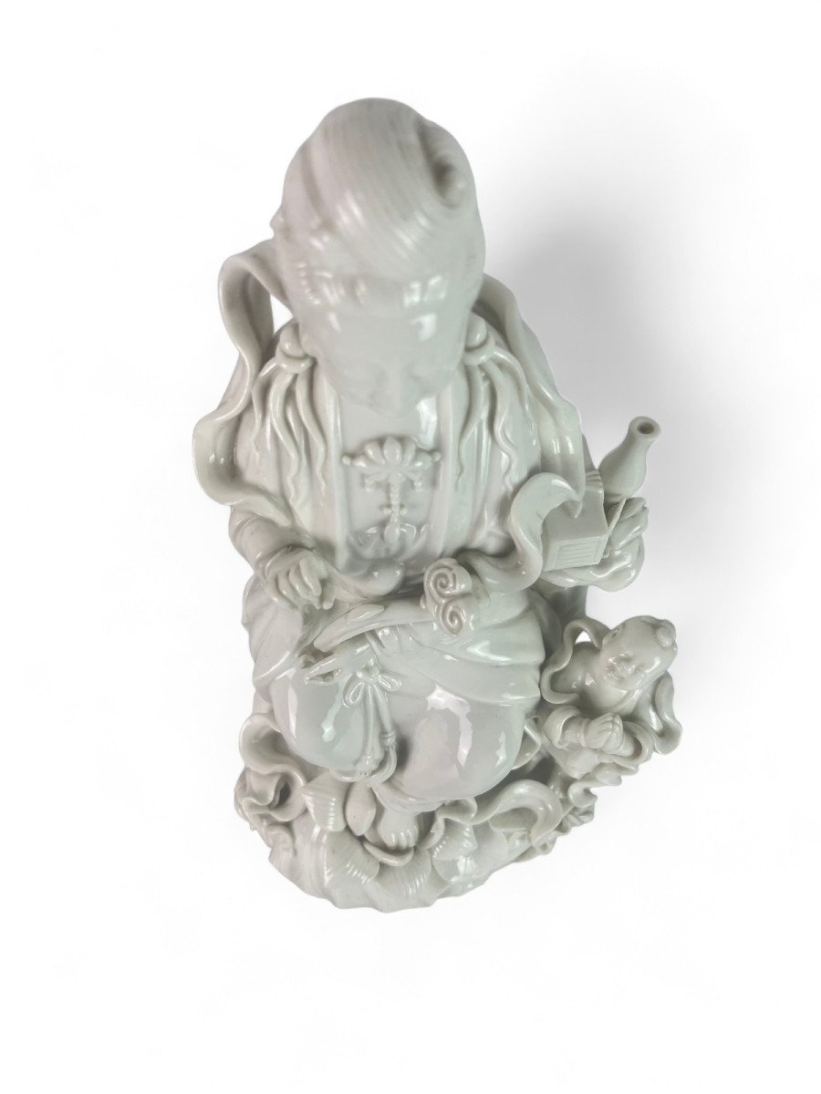 Porcelain Statuette "blanc De Chine" Of The Goddess Guanyin - Dehua Porcelain - 19th-photo-8