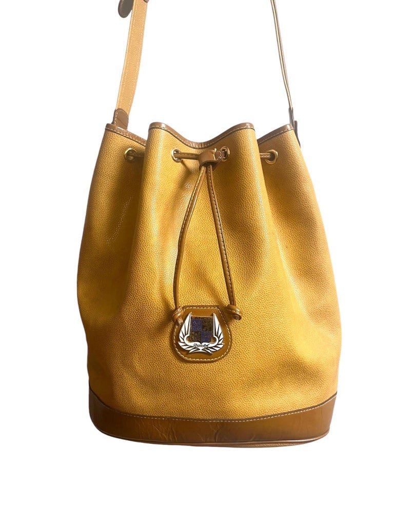 Lancel Bucket Bag - Vintage - Mustard Yellow And Brown Leather - Paris France -photo-4