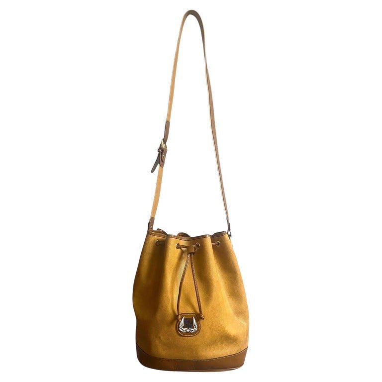 Lancel Bucket Bag - Vintage - Mustard Yellow And Brown Leather - Paris France -photo-2