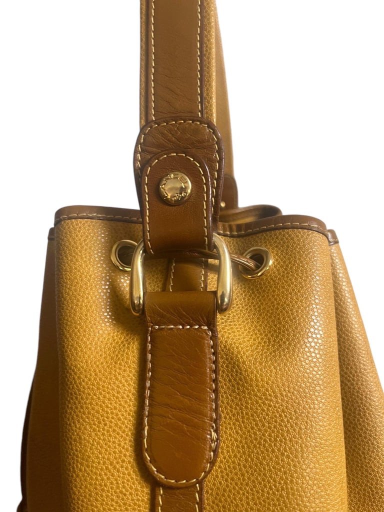 Lancel Bucket Bag - Vintage - Mustard Yellow And Brown Leather - Paris France -photo-1